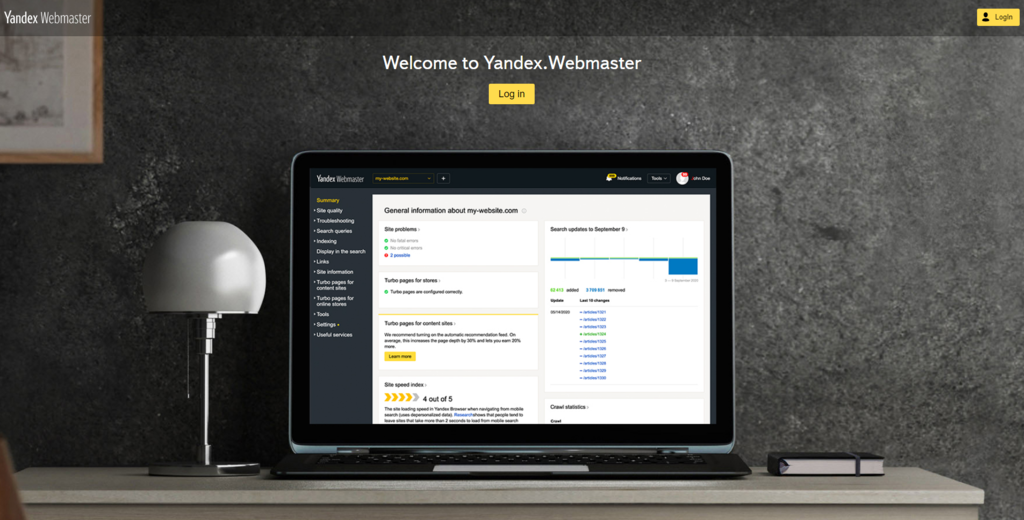 Yandex Webmaster homepage