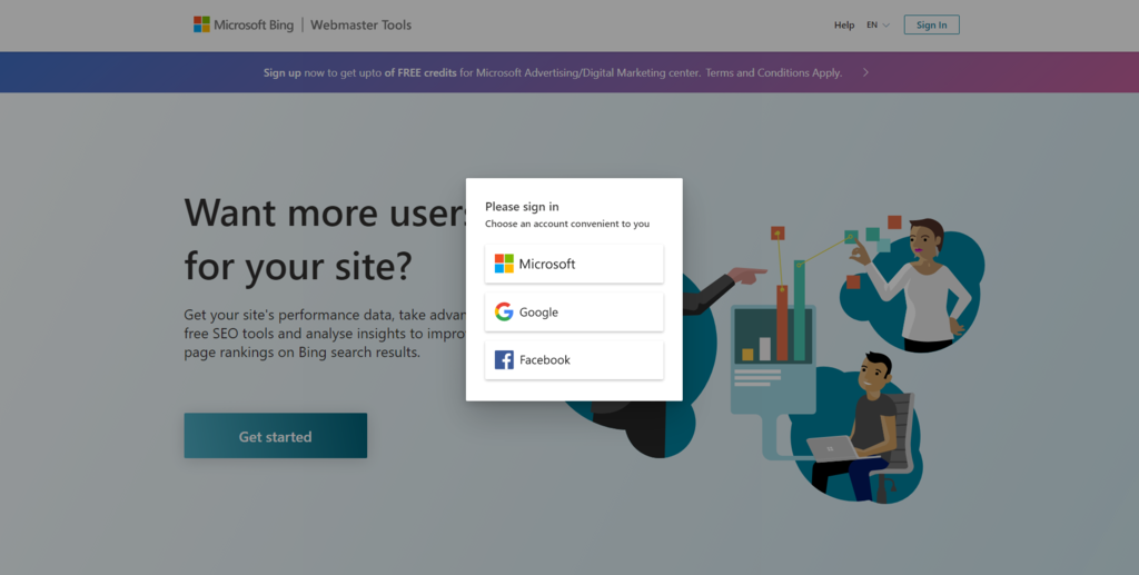 Bing Webmaster login options