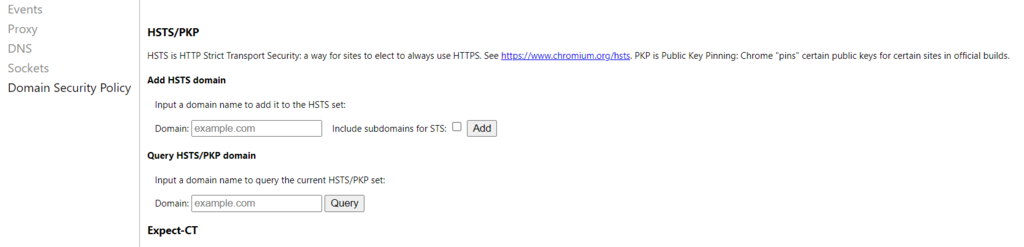 Chrome's HSTS settings.