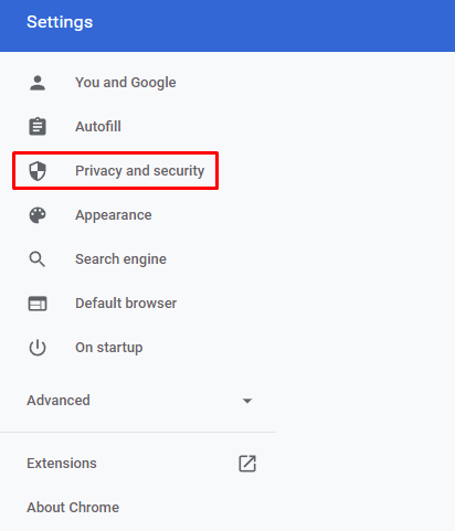 Privacy and security settings on Google Chrome
