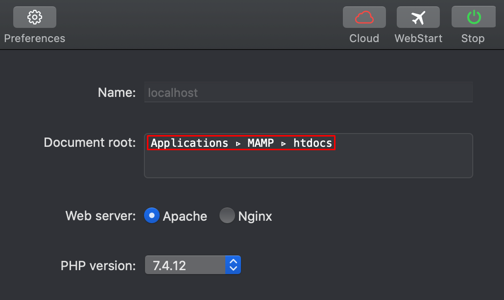 MAMP document root settings