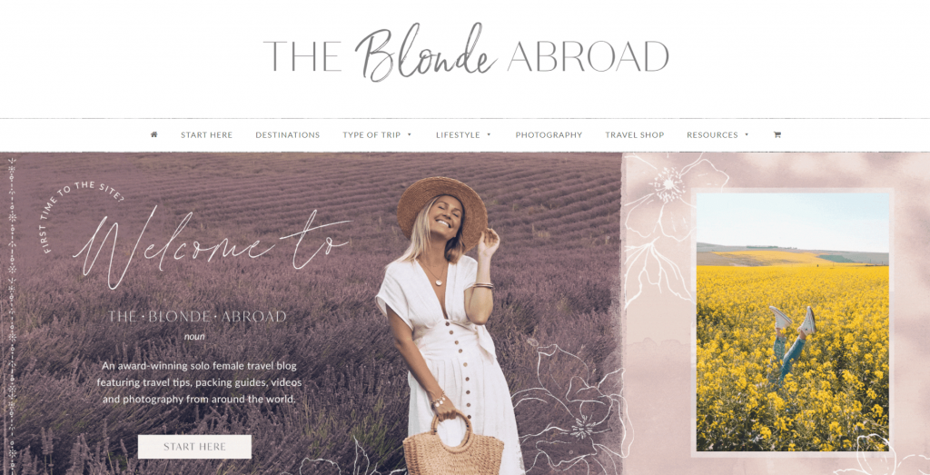 The front page of The Blonde Abroad's website.