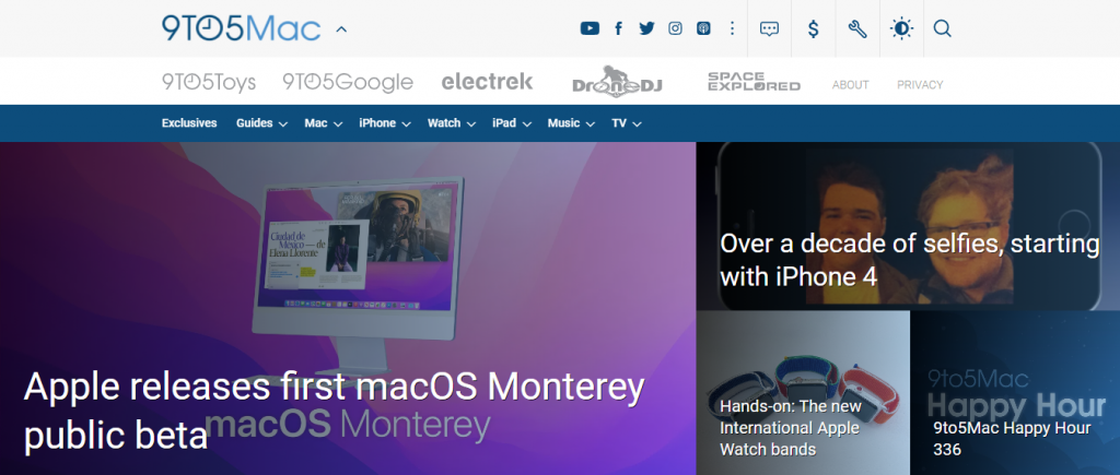 The 9to5Mac website homepage.