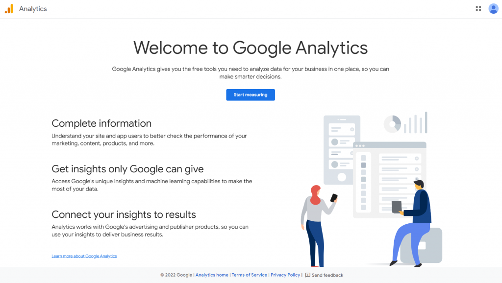 Google Analytics' welcome page