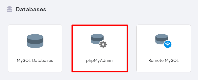 The phpMyAdmin button on the hPanel