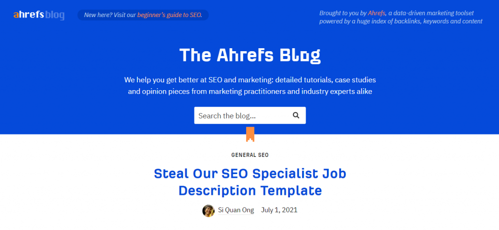 The Blog page of the Ahrefs website.