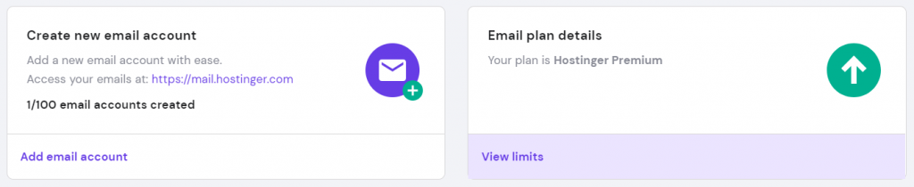 Viewing the Email plan details on hPanel