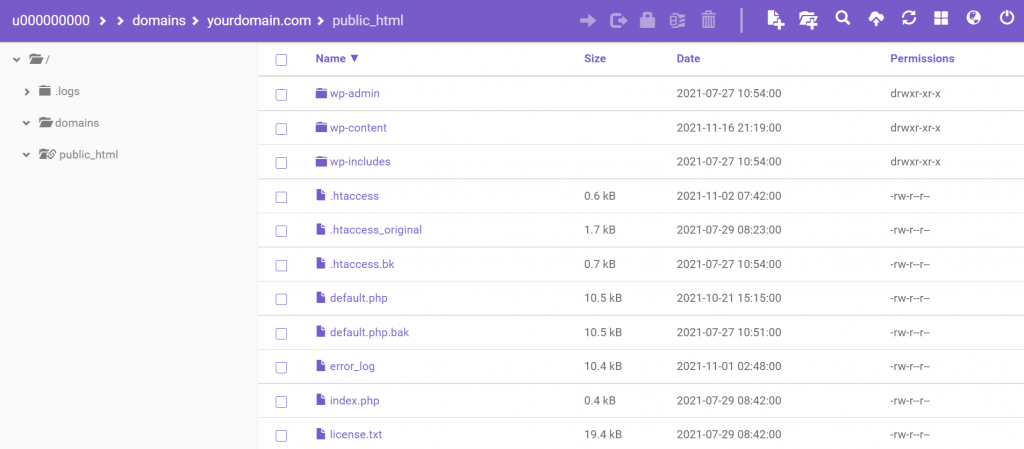 File Manager page on hPanel