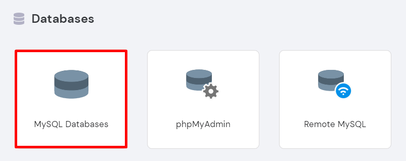 MySQL Databases button under the Databases section on hPanel