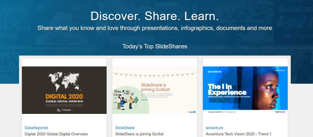Slideshare.net's homepage