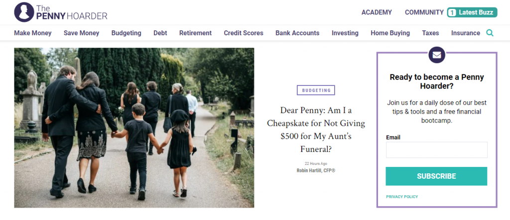 The Penny Hoarder website homepage.