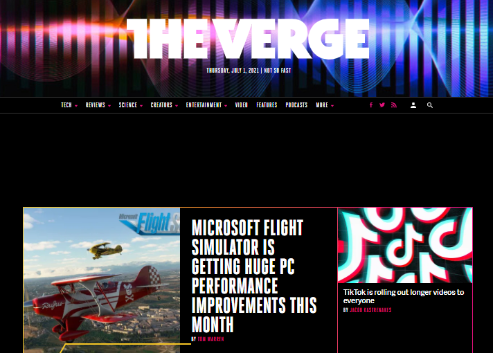 The Verge's website homepage.