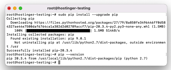 command line output showing the latest version of pip for python