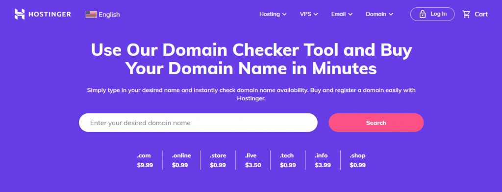 Domain Checker page on the Hostinger website
