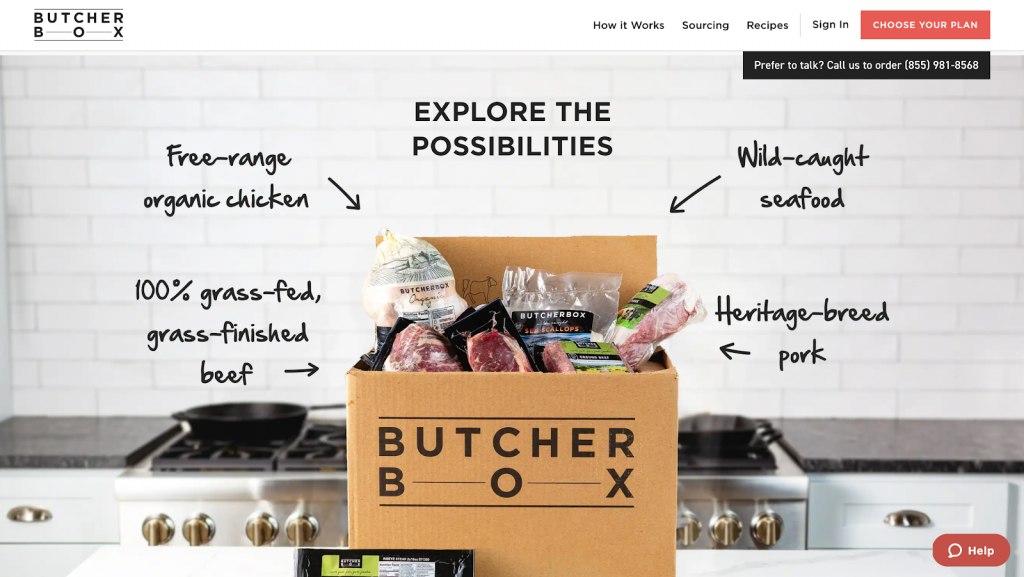The homepage of Butcher Box. 
