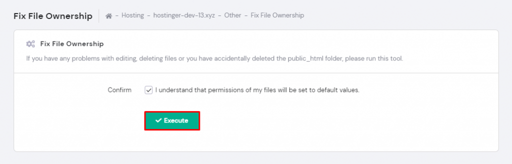 Setting the default file permissions through Fix File Ownership.