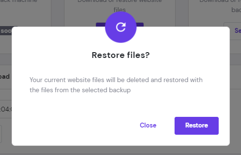 Confirmation message whether to restore files in hPanel.