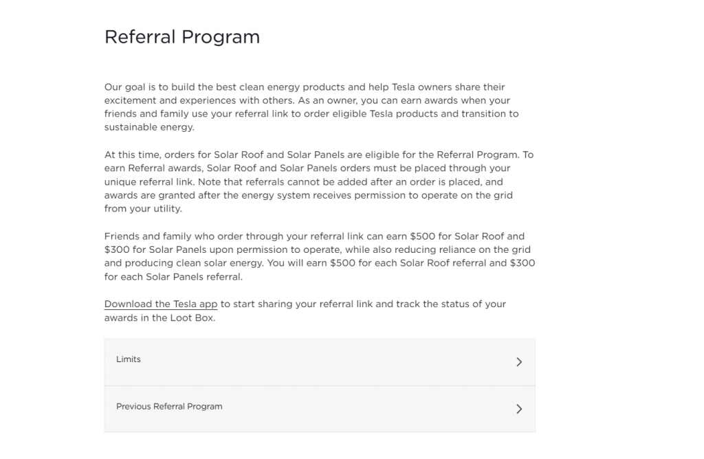 Tesla's help page about its referral program.