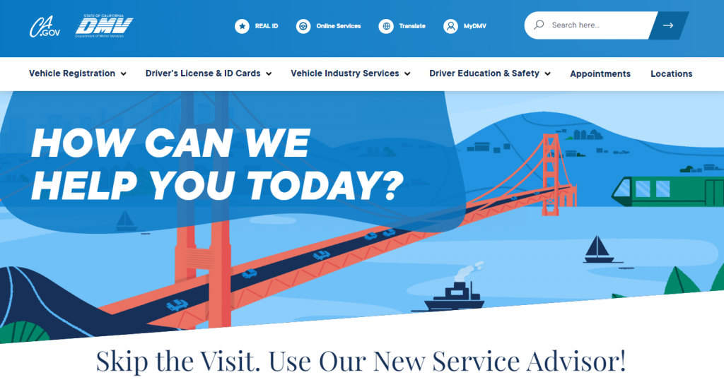 California DMV's, a 10up client, homepage