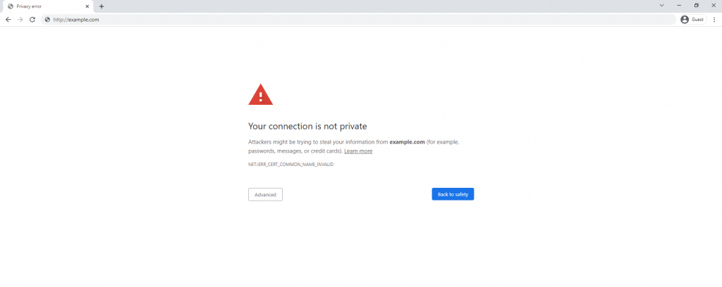 NET::ERR_CERT_COMMON_NAME_INVALID error in Google Chrome