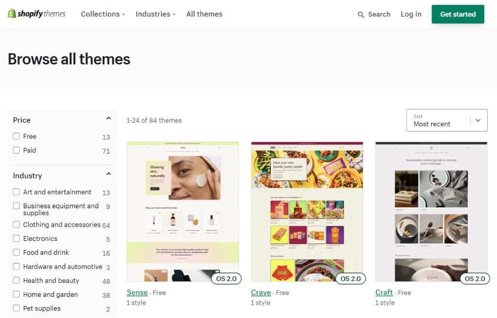 Shopify's theme collection.