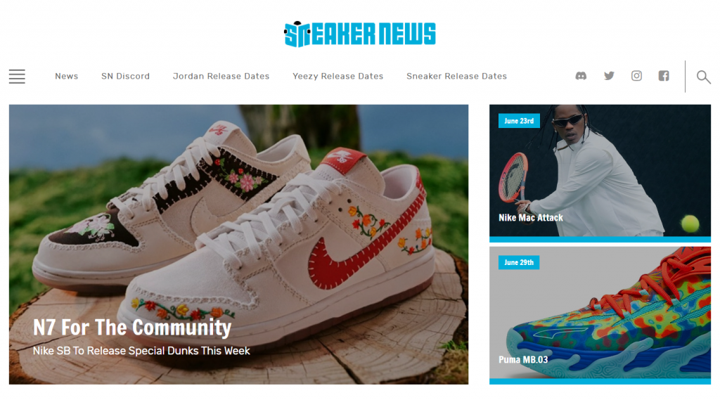 Sneaker News', a Multidots client, homepage