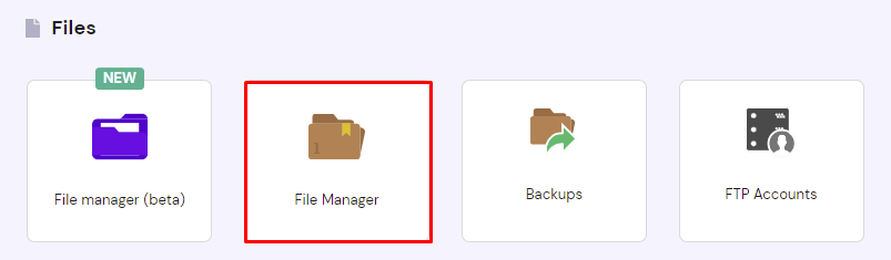 The File Manager on the hPanel dashboard