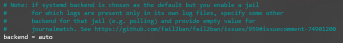 An excerpt from the jail.local config file with the backend parameter