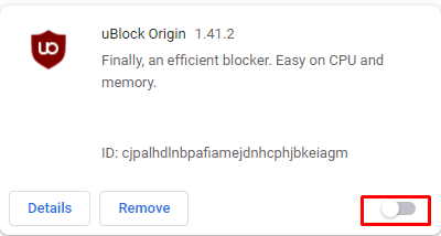 Disabling the uBlock Origin extension on Google Chrome