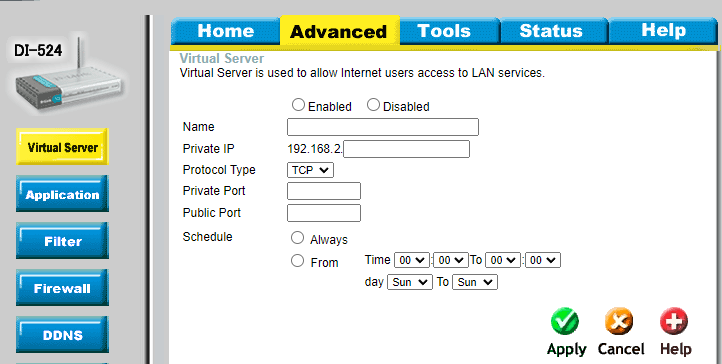 Router page for D-Link
