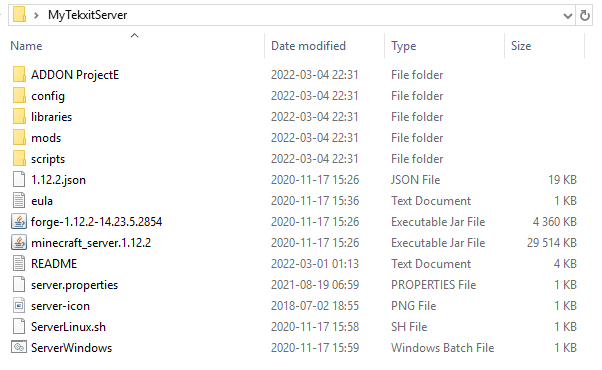 The Tekxit server files on a Windows machine