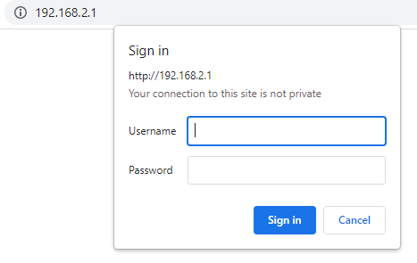 A login form when connecting to a router page.