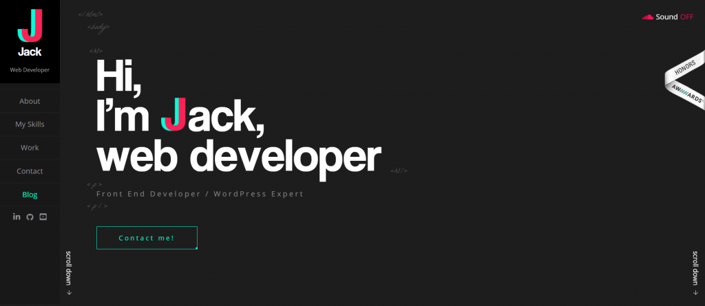 Jack Jeznach's site, an interactive web developer portfolio