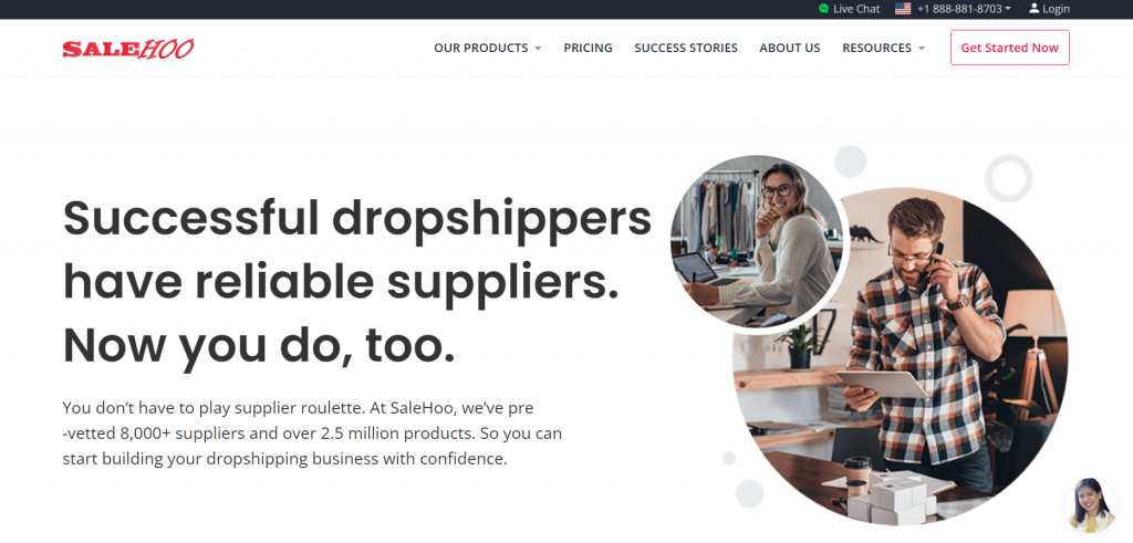 The homepage of SaleHoo, an example of a dropshipper supplier website