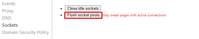 Choosing the Flush socket pools option on Google Chrome.