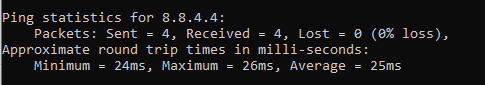 Ping statistics on the Windows Command Prompt
