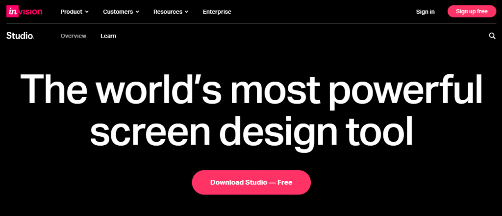 Studio page on the InVision website