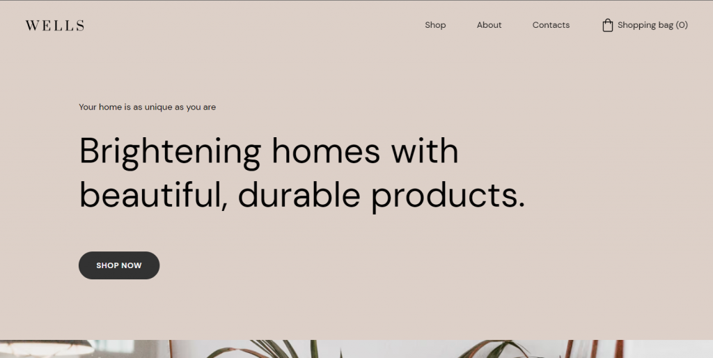 A screenshot of Well's ecommerce website with a beige and grey color scheme