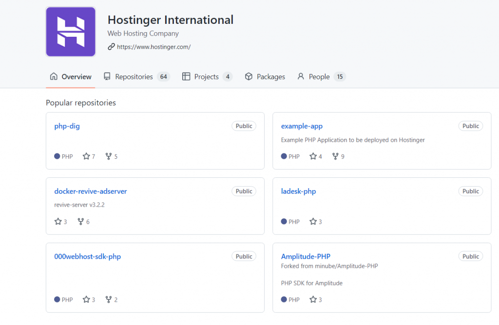 Hostinger's GitHub page