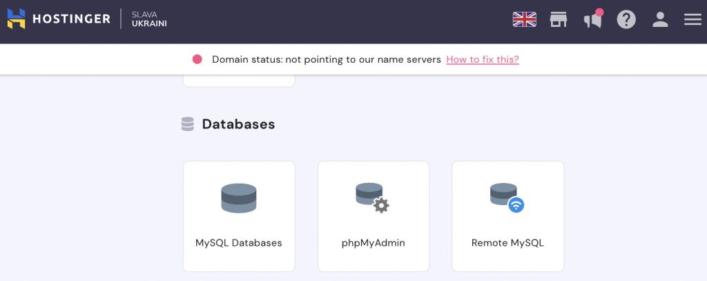 Searching for the phpMyAdmin administration tool on hPanel