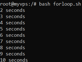 A bash script showcasing the "for" loop