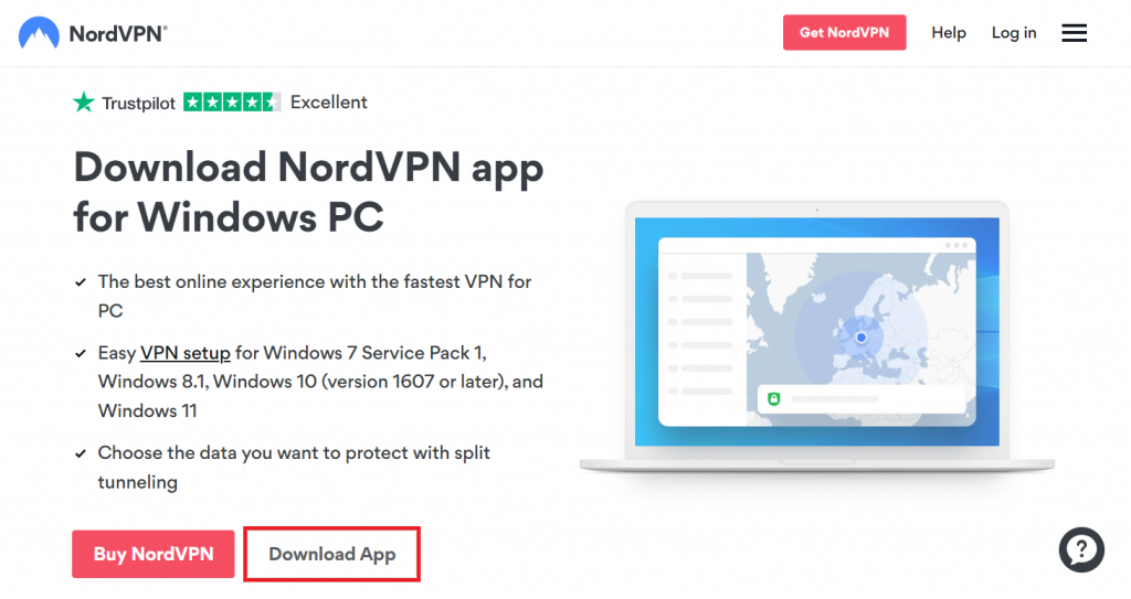 The Download App option on the NordVPN download page