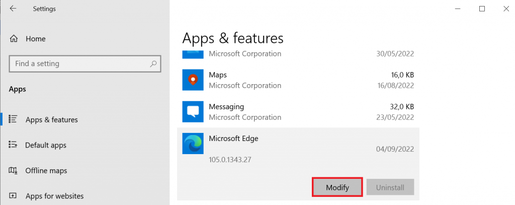 Modifying Microsoft Edge on the settings menu