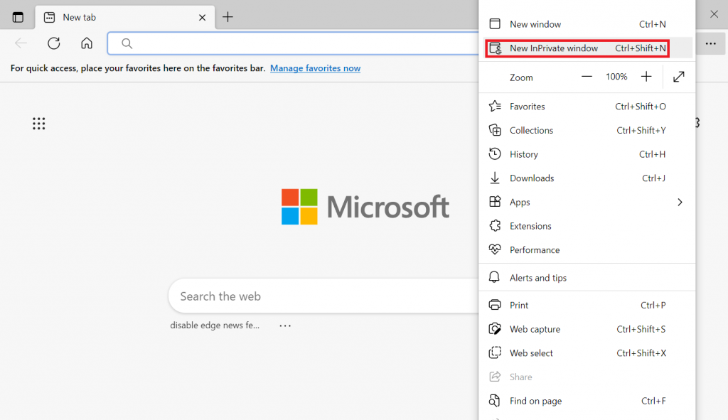 The New InPrivate window option in Microsoft Edge
