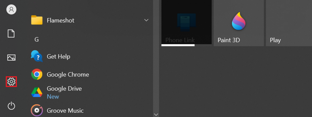 Windows’s settings gear icon on the start menu
