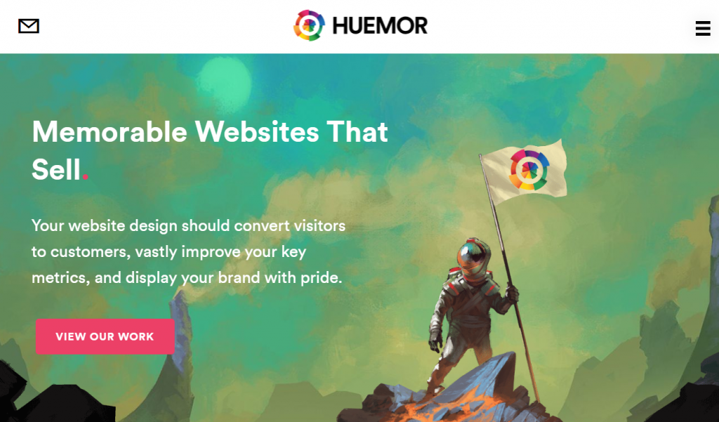 The homepage of Huemor, one of the best award-winning web agencies