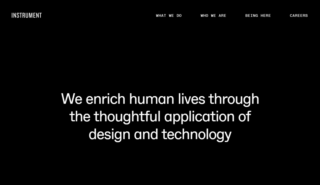 The homepage of Instrument, a web design and marketing agency