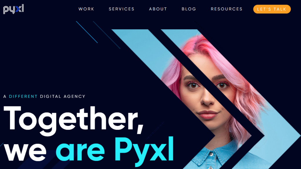 The homepage of Pyxl, one of the best full-service digital agencies