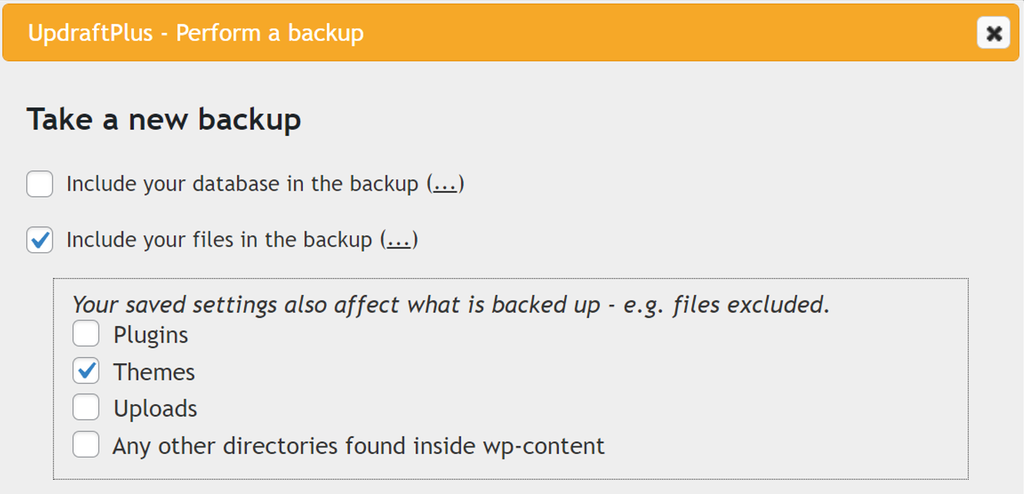 UpdraftPlus – Perform a backup window