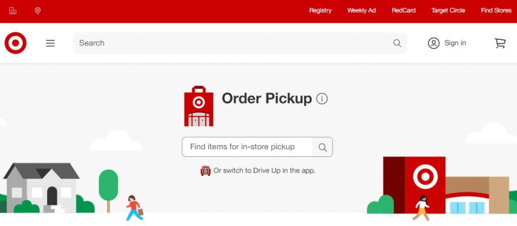 Target's landing page for its click and collect service.